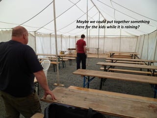 Maybe we could put together something
here for the kids while it is raining?
 