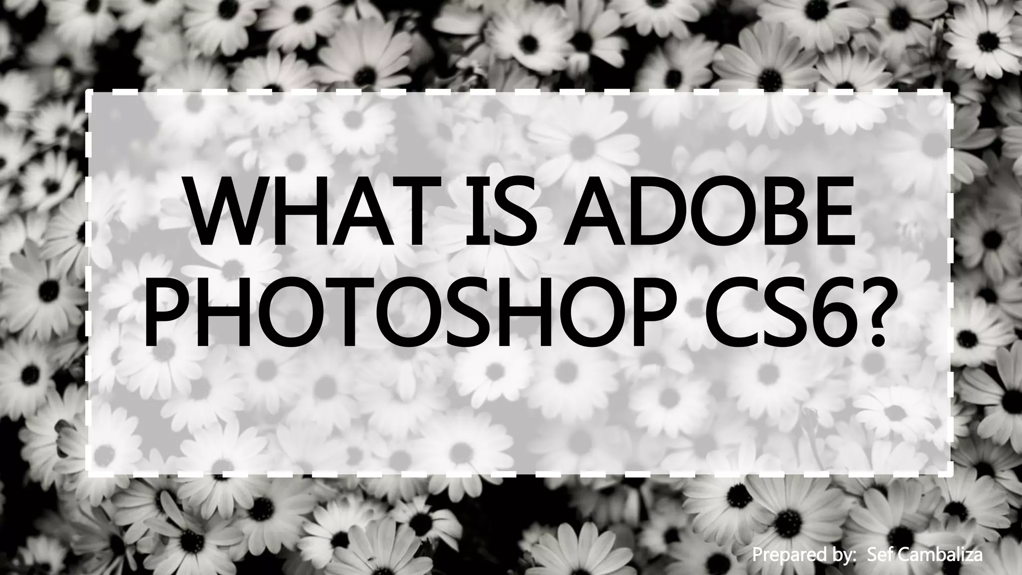 WHAT IS ADOBE
PHOTOSHOP CS6?
Prepared by: Sef Cambaliza
 