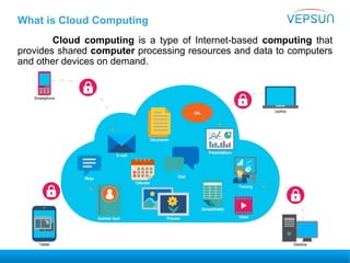 What is Cloud Computing
Cloud computing is a type of Internet-based computing that
provides shared computer processing resources and data to computers
and other devices on demand.
 