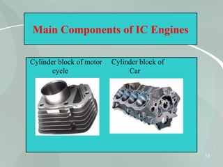 13
Main Components of IC Engines
Cylinder block of motor Cylinder block of
cycle Car
 