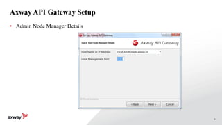 64
Axway API Gateway Setup
• Admin Node Manager Details
 