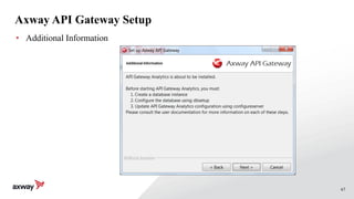 67
Axway API Gateway Setup
• Additional Information
 