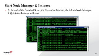69
Start Node Manager & Instance
• At the end of the Standard Setup, the Cassandra database, the Admin Node Manager
& Quickstart Instance will start
 