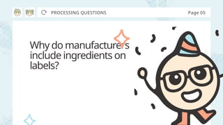 Why do manufacturers
include ingredients on
labels?
PROCESSING QUESTIONS Page 05
 