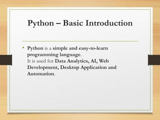 data analytics for python basic concepts | PPTX