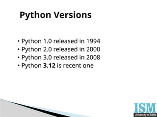 Introduction of Python , Identifiers, Operators | PPTX