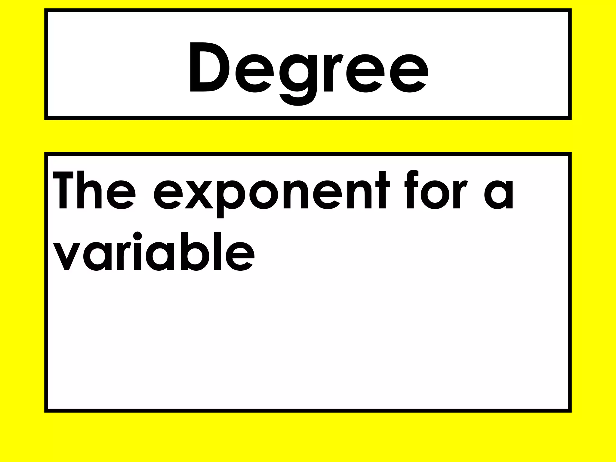 Degree
The exponent for a
variable
 