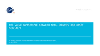 Dr Richard Greville, Director Wales and Director Distribution & Supply, ABPI
The value partnership between NHS, industry and other
providers
12 April 2016
 
