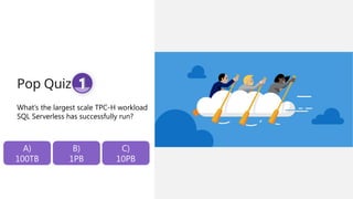 Pop Quiz
What’s the largest scale TPC-H workload
SQL Serverless has successfully run?
A)
100TB
B)
1PB
C)
10PB
 