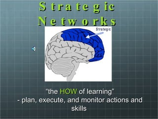 Strategic Networks “ the  HOW  of learning” -  plan, execute, and monitor actions and skills  