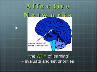 Affective Networks “ the  WHY  of learning” -  evaluate and set priorities  