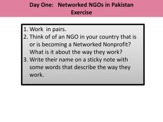 Day One: Becoming A Networked Nonprofit
           Definition: Social Culture

Many people in the NGO use social media to ...