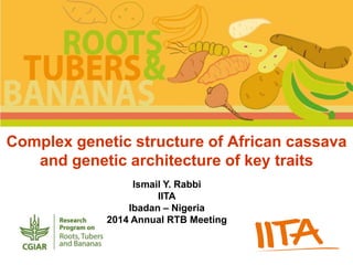 Complex genetic structure of African cassava 
and genetic architecture of key traits 
Ismail Y. Rabbi 
IITA 
Ibadan – Nigeria 
2014 Annual RTB Meeting 
 