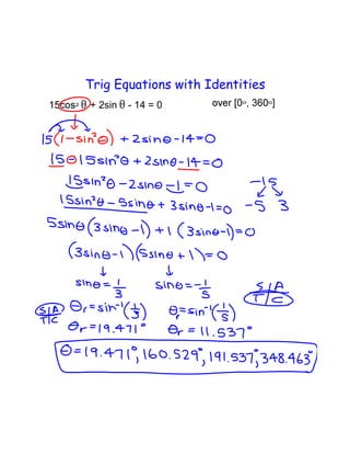 Trig Equations with Identities
+ 2sin - 14 = 0
 