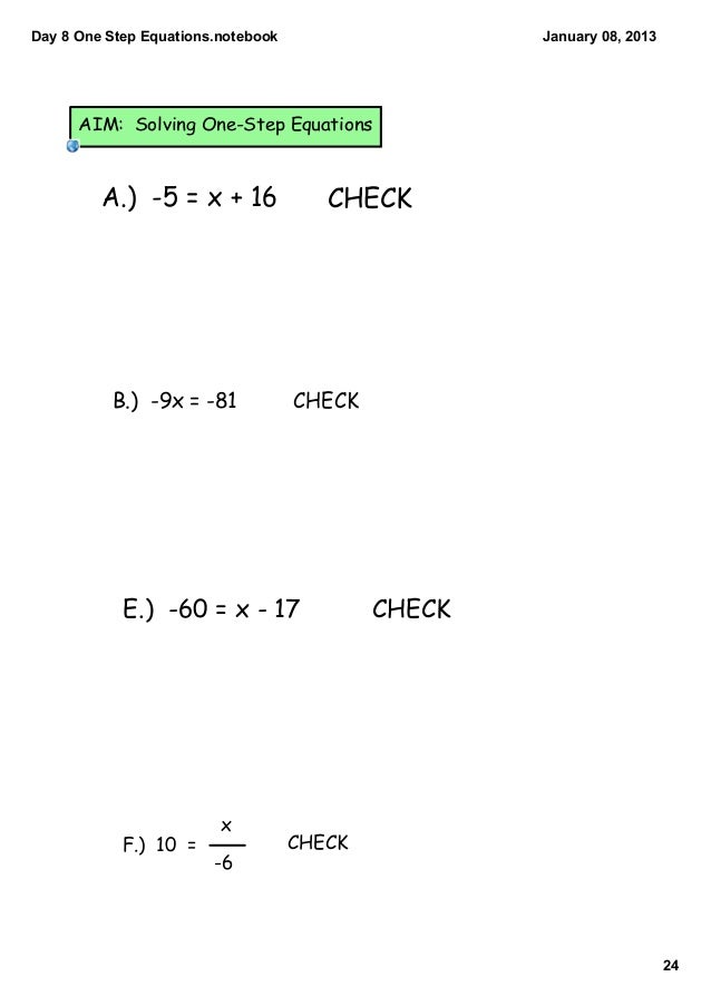Day 10 one step equations
