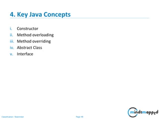 Page 48Classification: Restricted
4. Key Java Concepts
i. Constructor
ii. Method overloading
iii. Method overriding
iv. Abstract Class
v. Interface
 