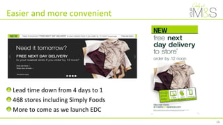 Easier and more convenient
Lead time down from 4 days to 1
468 stores including Simply Foods
More to come as we launch EDC
16
 