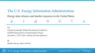 U.S. Energy Information Administration www.eia.govIndependent Statistics & Analysis
The U.S. Energy Information Administration
For
Ukraine Commodity Market Development Conference
USAID Financial Sector Transformation Project
December 5, 2017 | Kyiv, Ukraine (by teleconference)
By
Stephen Harvey, Senior Adviser
Energy data releases and market responses in the United States
 