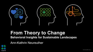 rare.org | @rare_org 1
From Theory to Change
Behavioral Insights for Sustainable Landscapes
Ann-Kathrin Neureuther
 