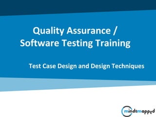 Quality Assurance /
Software Testing Training
Test Case Design and Design Techniques
 
