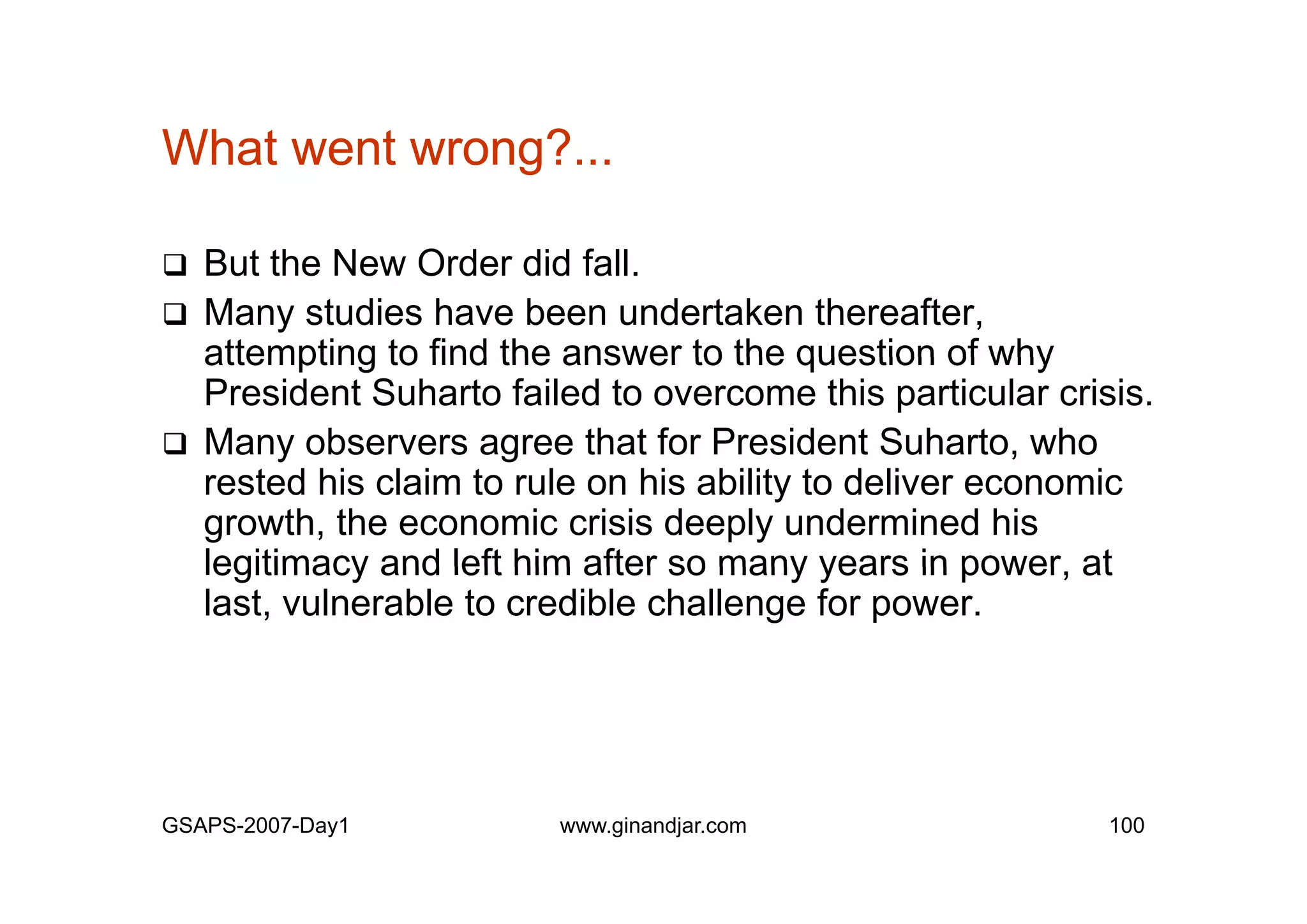 Day 1: Governance and Economic Crisis -The Case of Indonesia-