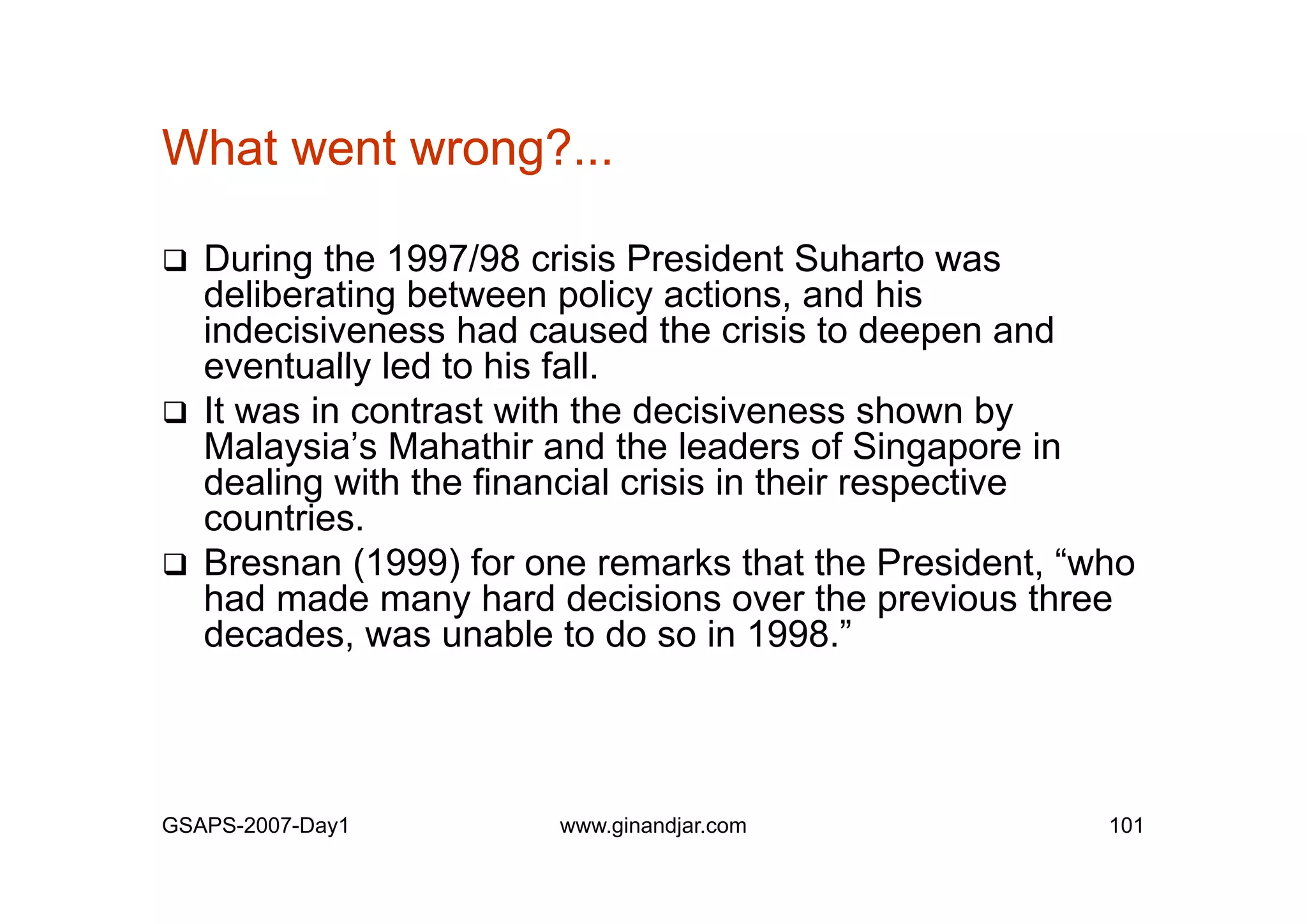 Day 1: Governance and Economic Crisis -The Case of Indonesia-