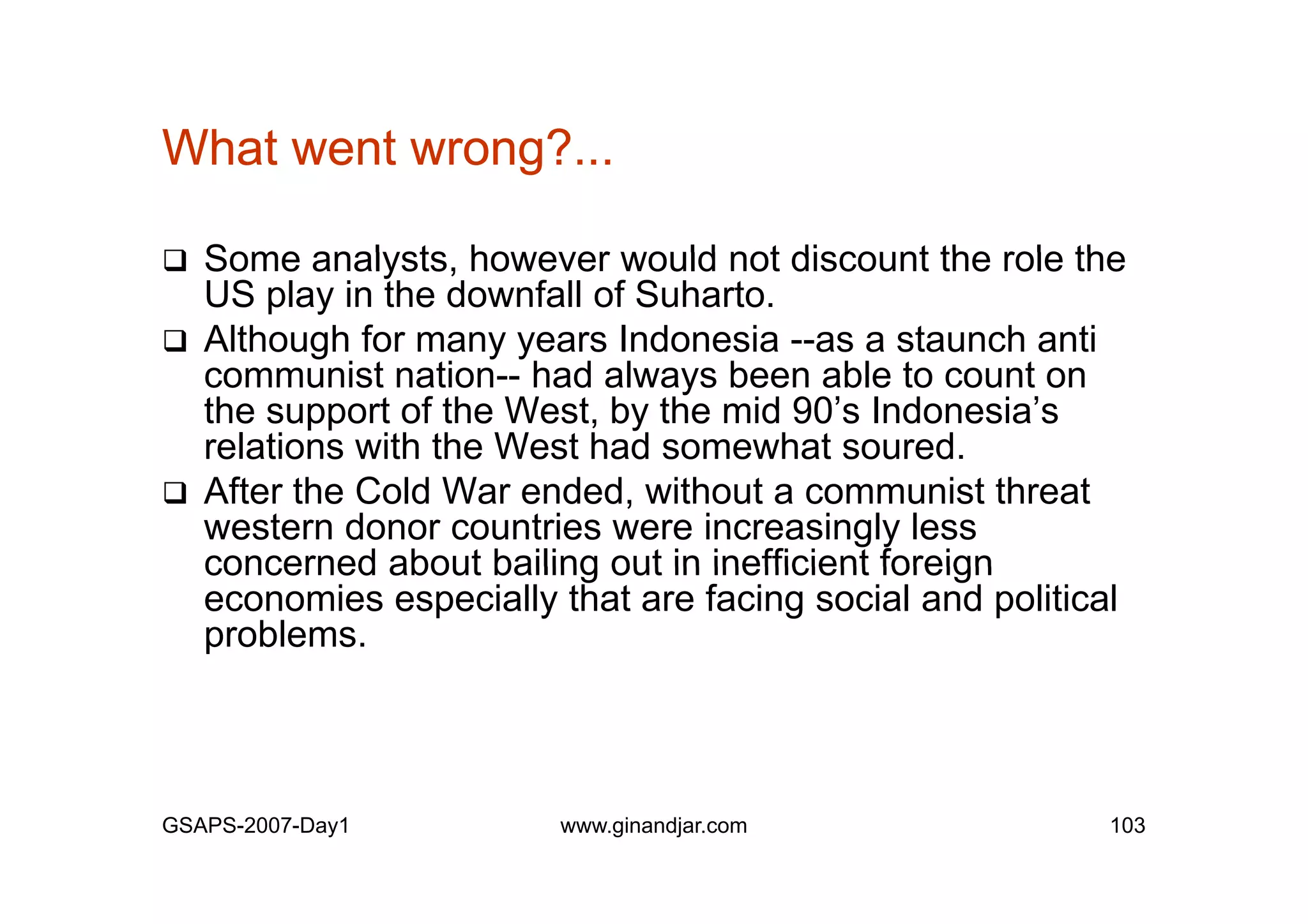 Day 1: Governance and Economic Crisis -The Case of Indonesia-