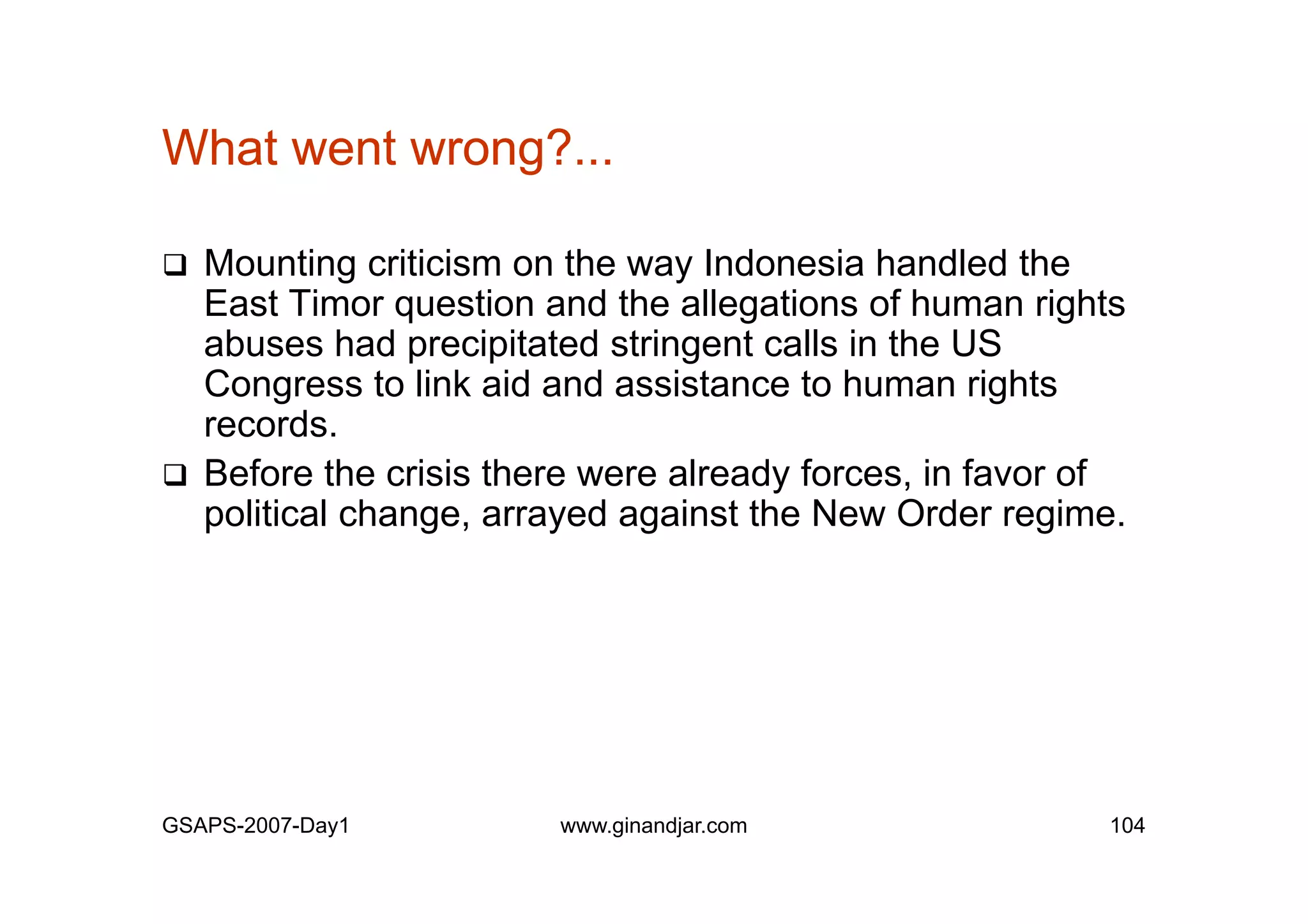 Day 1: Governance and Economic Crisis -The Case of Indonesia-