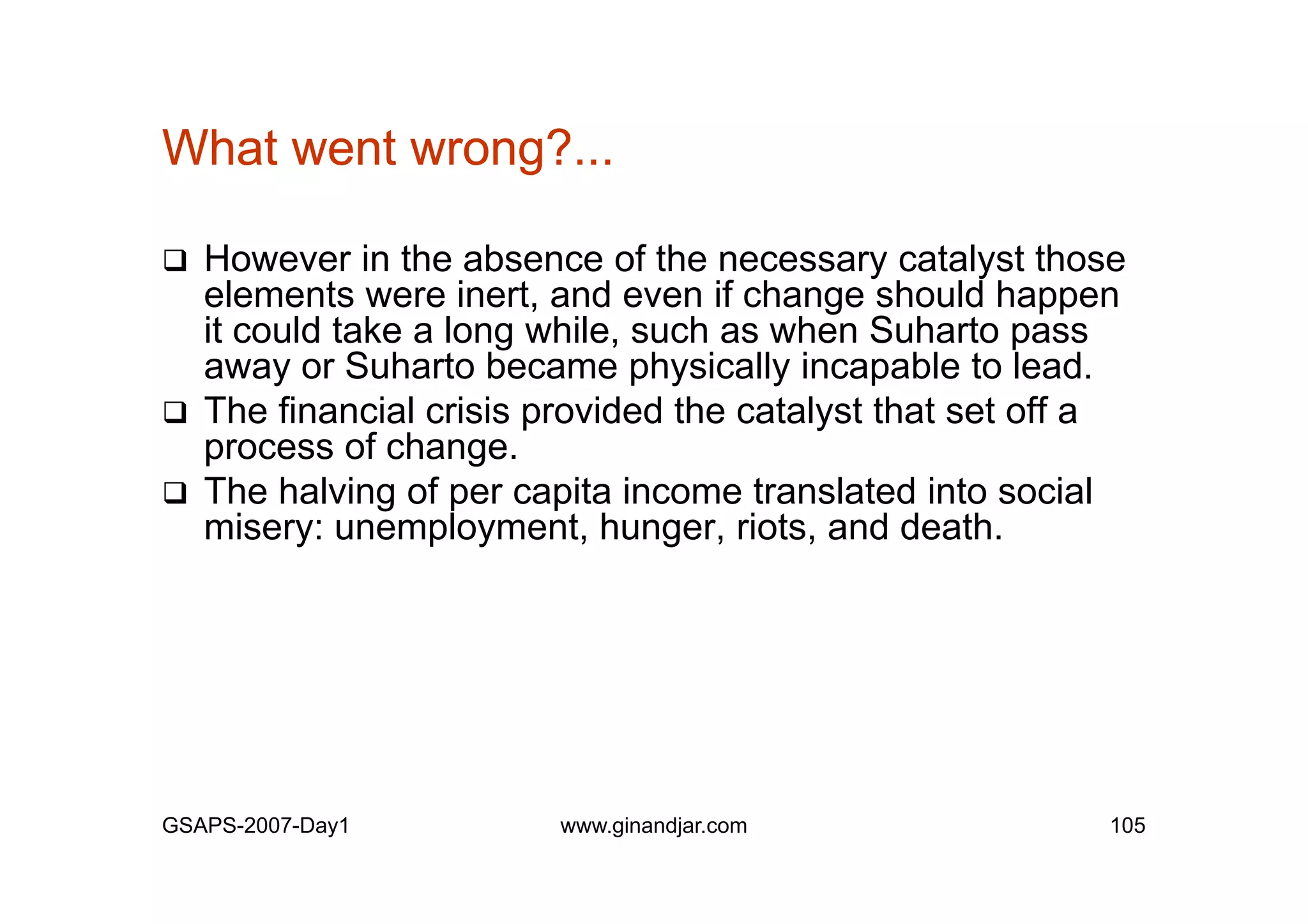 Day 1: Governance and Economic Crisis -The Case of Indonesia-