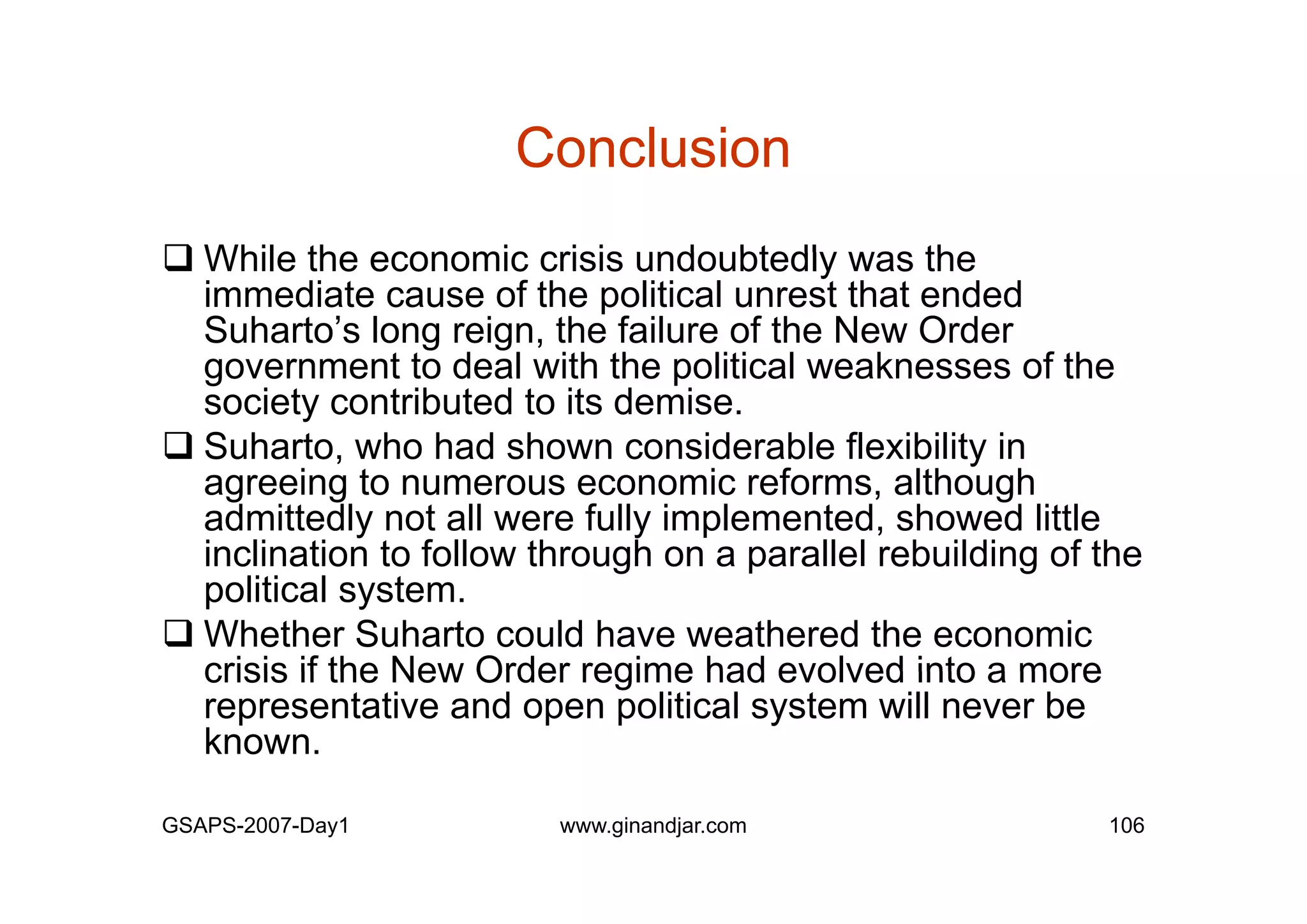 Day 1: Governance and Economic Crisis -The Case of Indonesia-