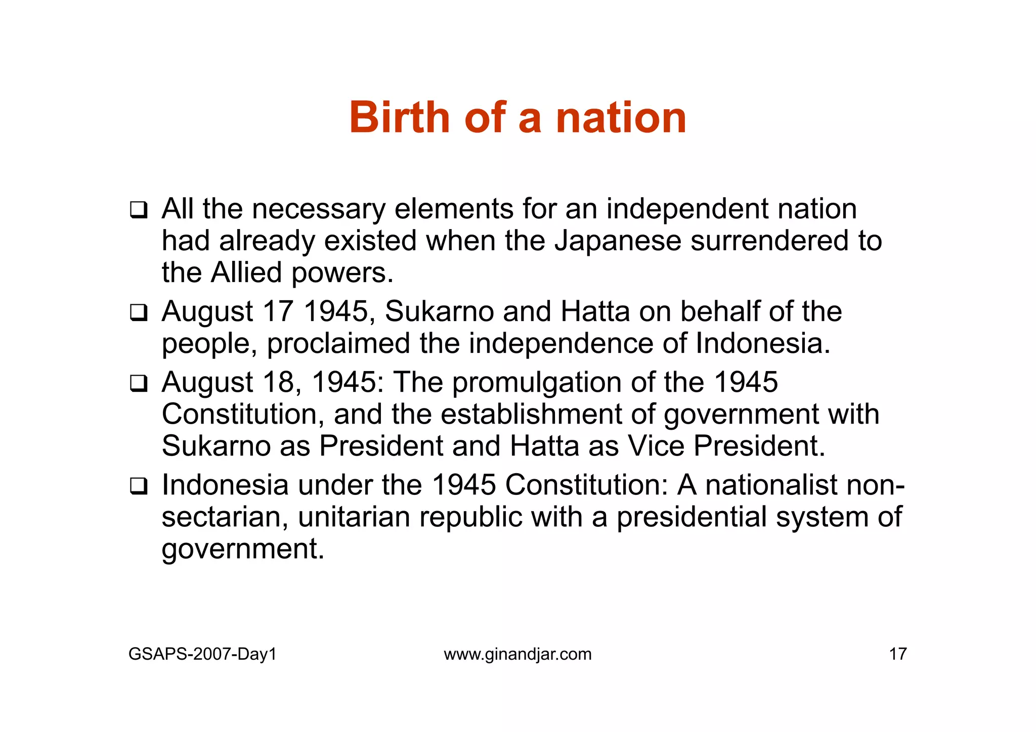 Day 1: Governance and Economic Crisis -The Case of Indonesia-