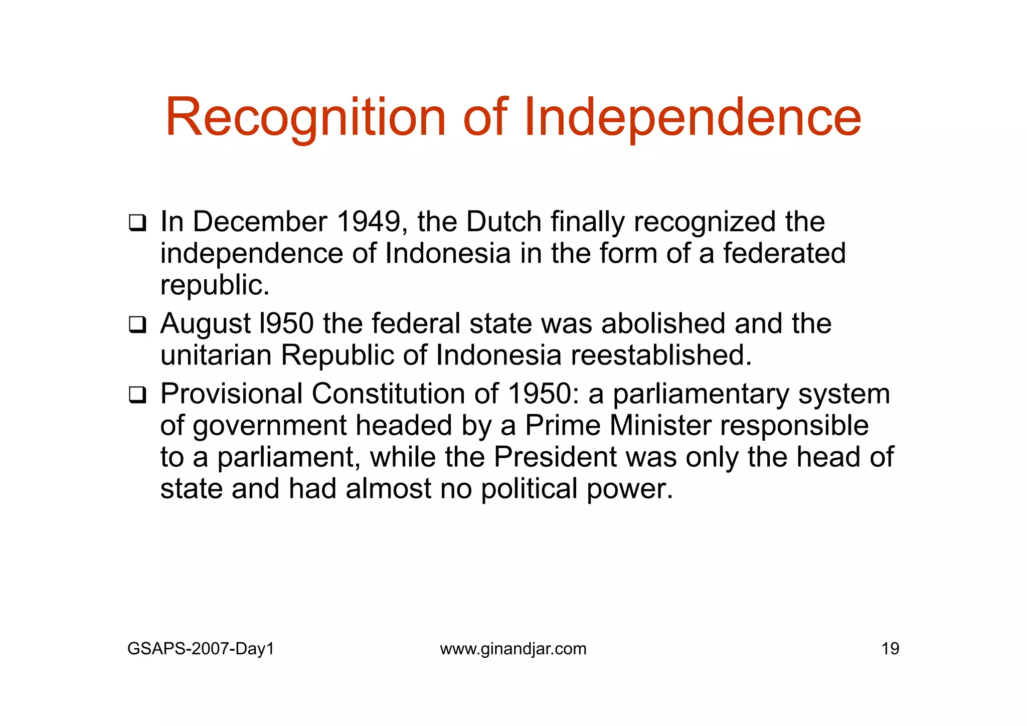 Day 1: Governance and Economic Crisis -The Case of Indonesia-