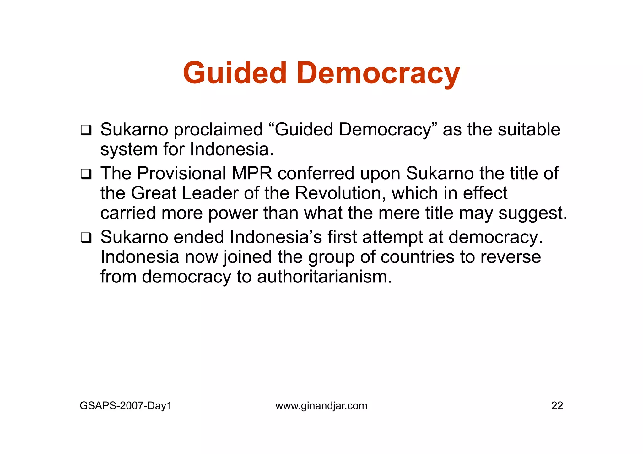 Day 1: Governance and Economic Crisis -The Case of Indonesia-