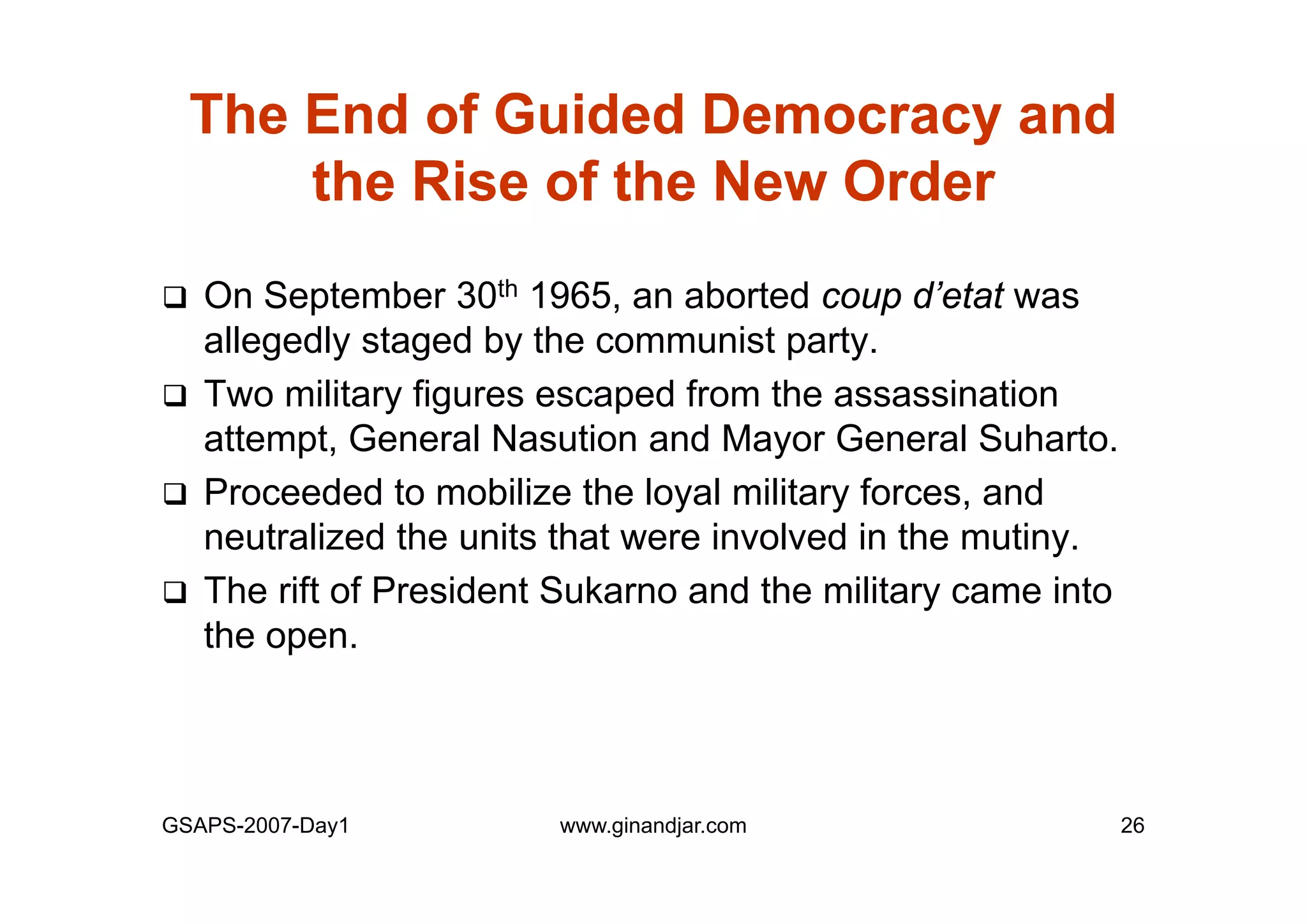 Day 1: Governance and Economic Crisis -The Case of Indonesia-