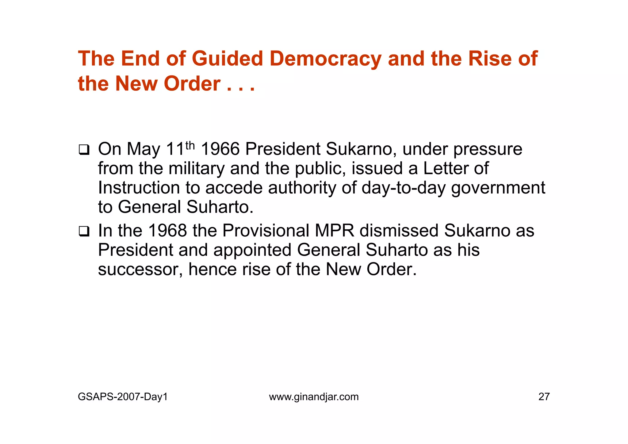 Day 1: Governance and Economic Crisis -The Case of Indonesia-
