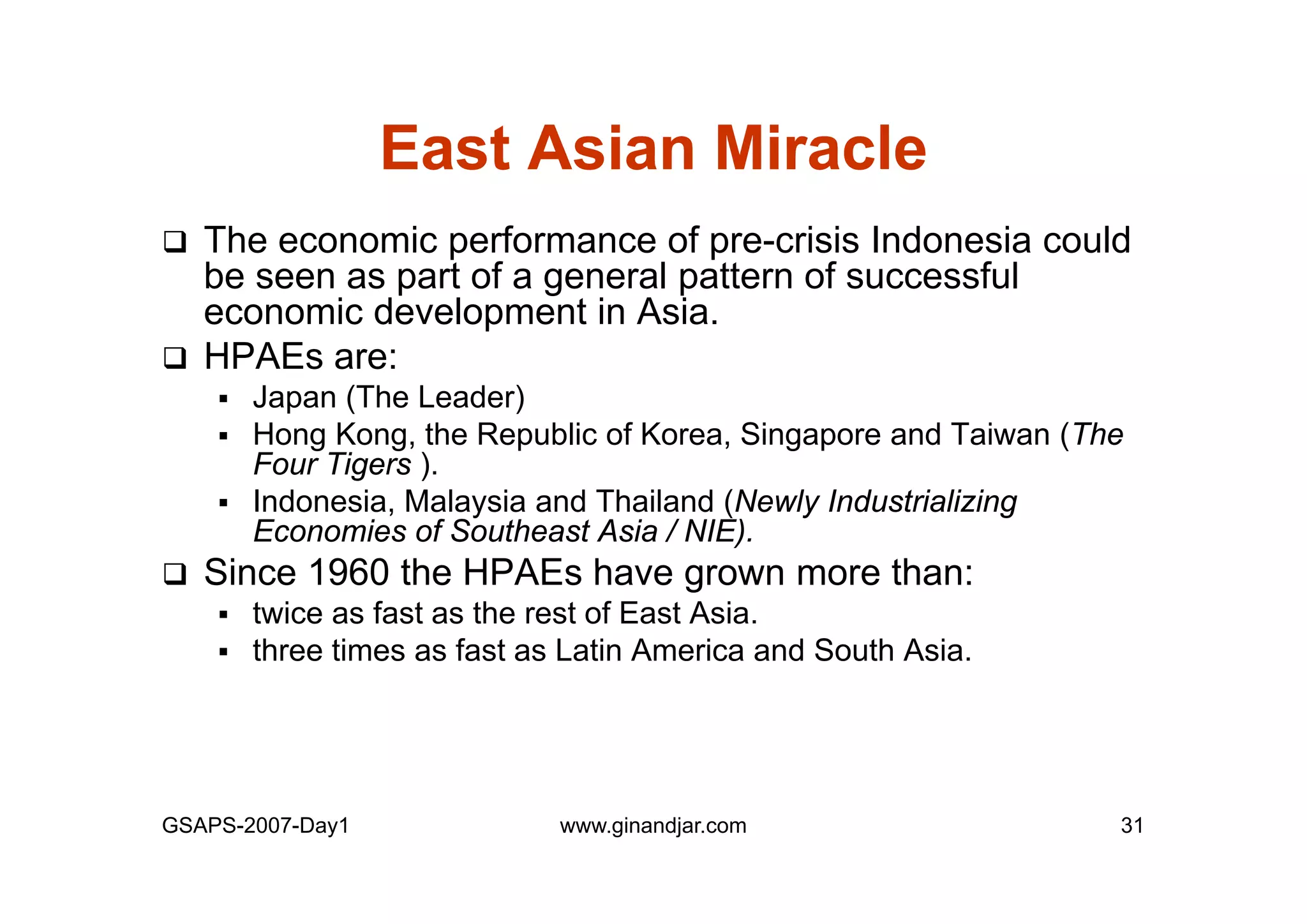 Day 1: Governance and Economic Crisis -The Case of Indonesia-