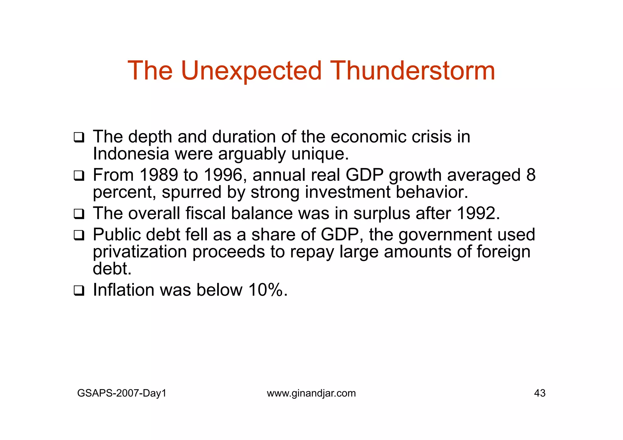 Day 1: Governance and Economic Crisis -The Case of Indonesia-