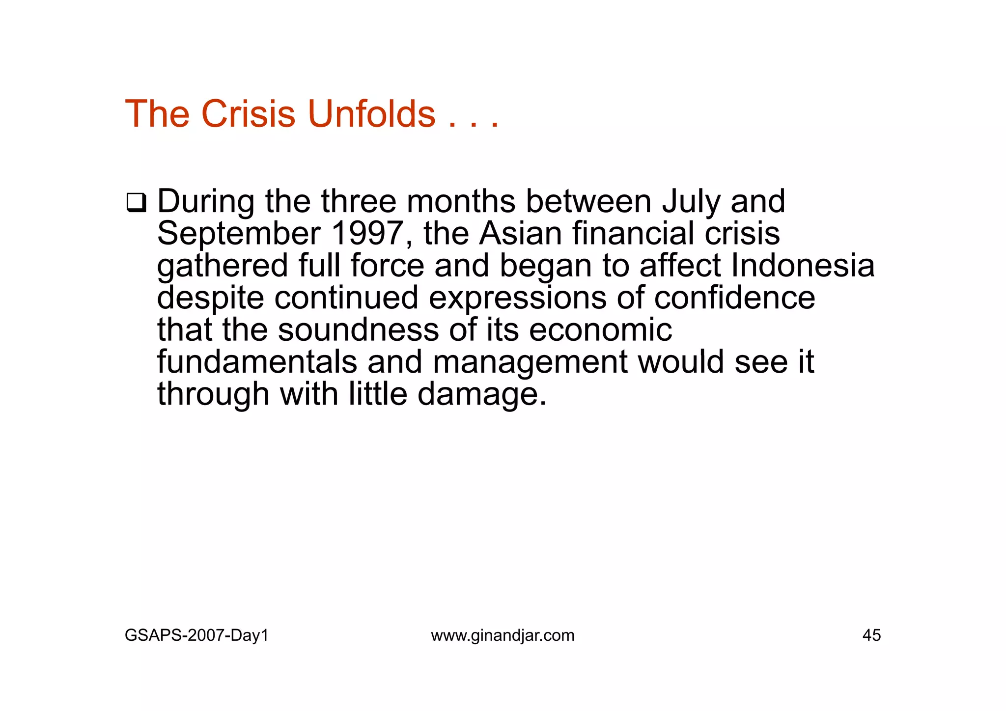 Day 1: Governance and Economic Crisis -The Case of Indonesia-