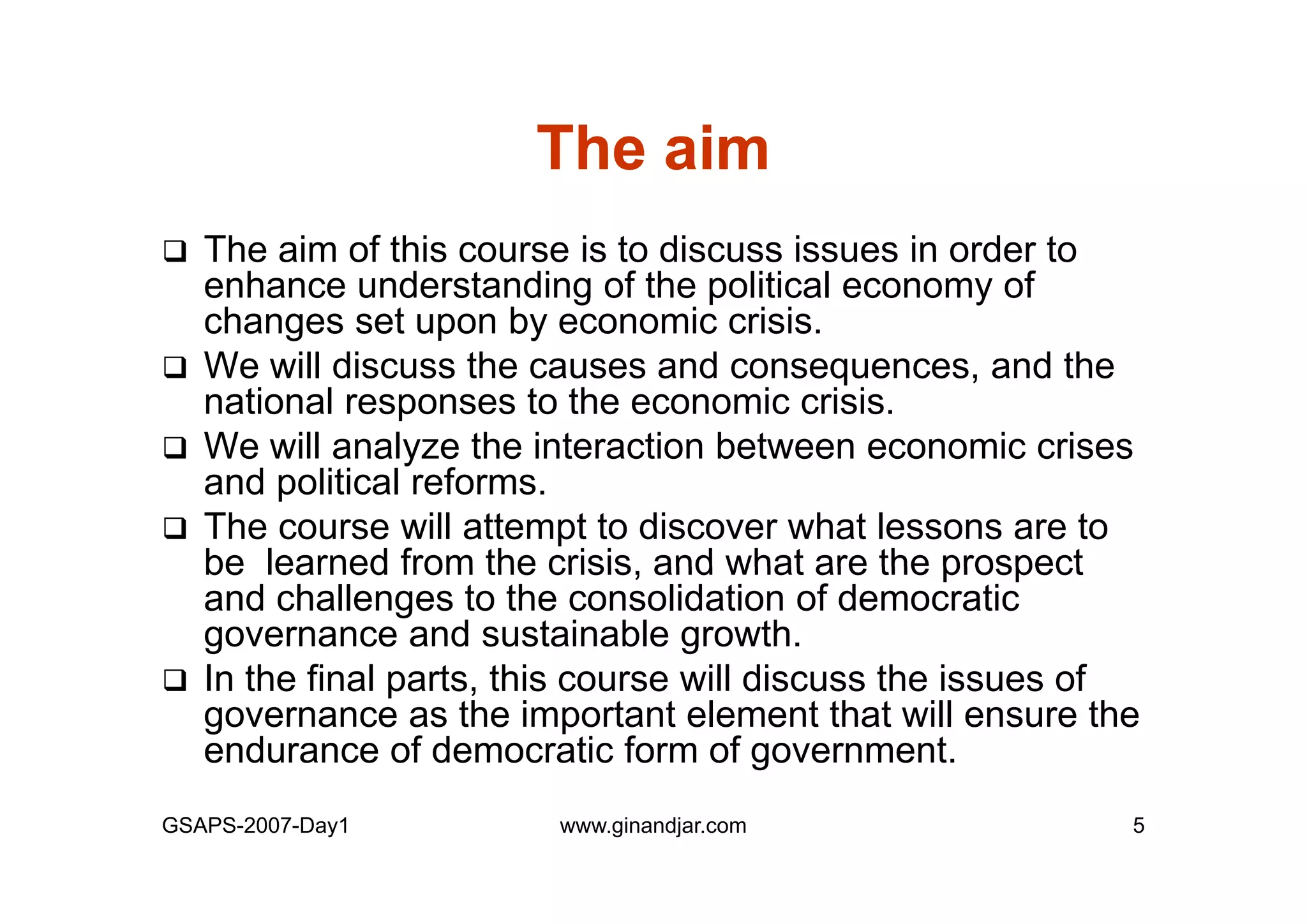 Day 1: Governance and Economic Crisis -The Case of Indonesia-