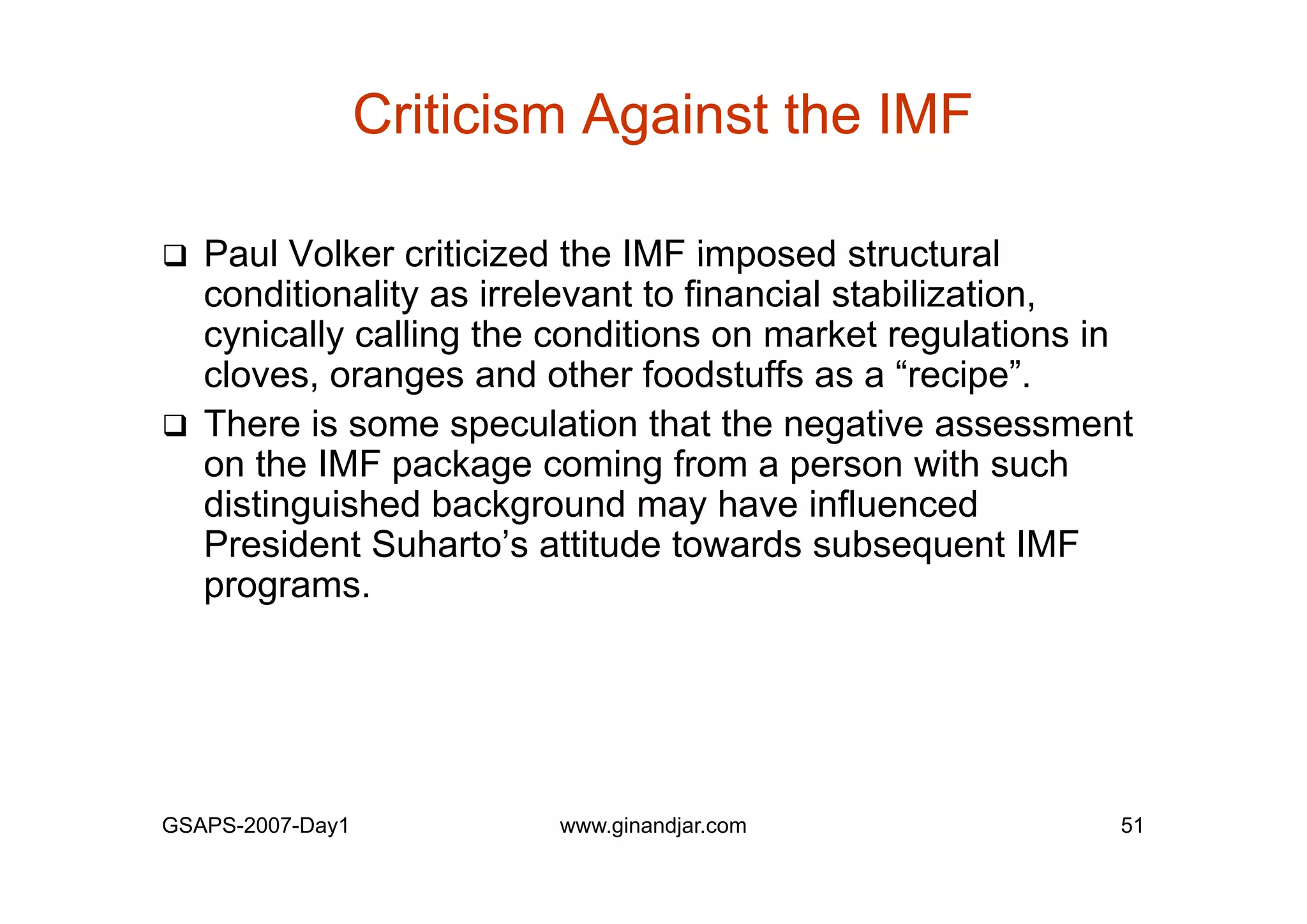 Day 1: Governance and Economic Crisis -The Case of Indonesia-