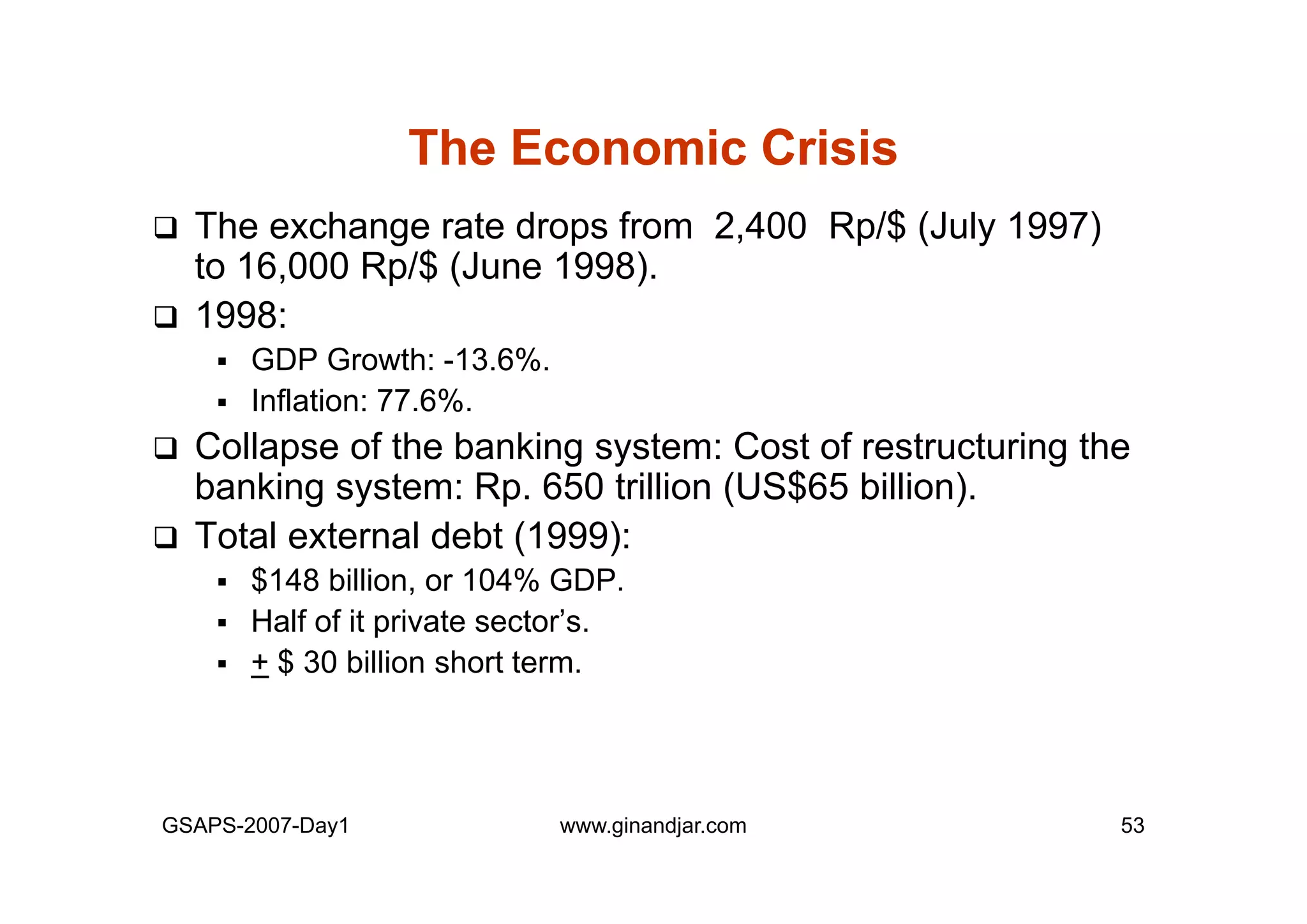 Day 1: Governance and Economic Crisis -The Case of Indonesia-