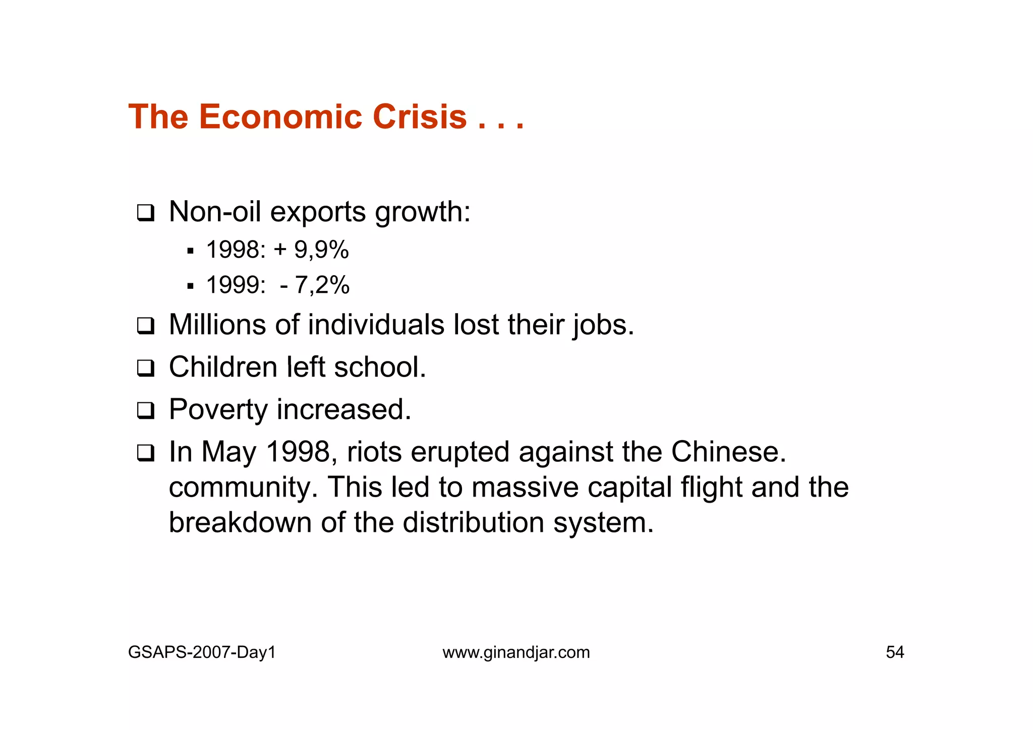 Day 1: Governance and Economic Crisis -The Case of Indonesia-