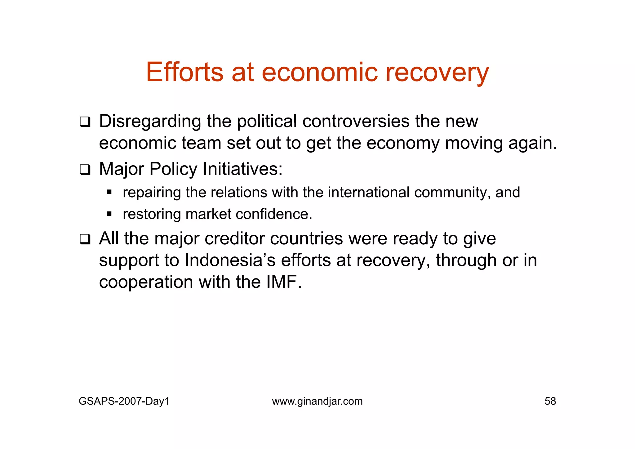 Day 1: Governance and Economic Crisis -The Case of Indonesia-