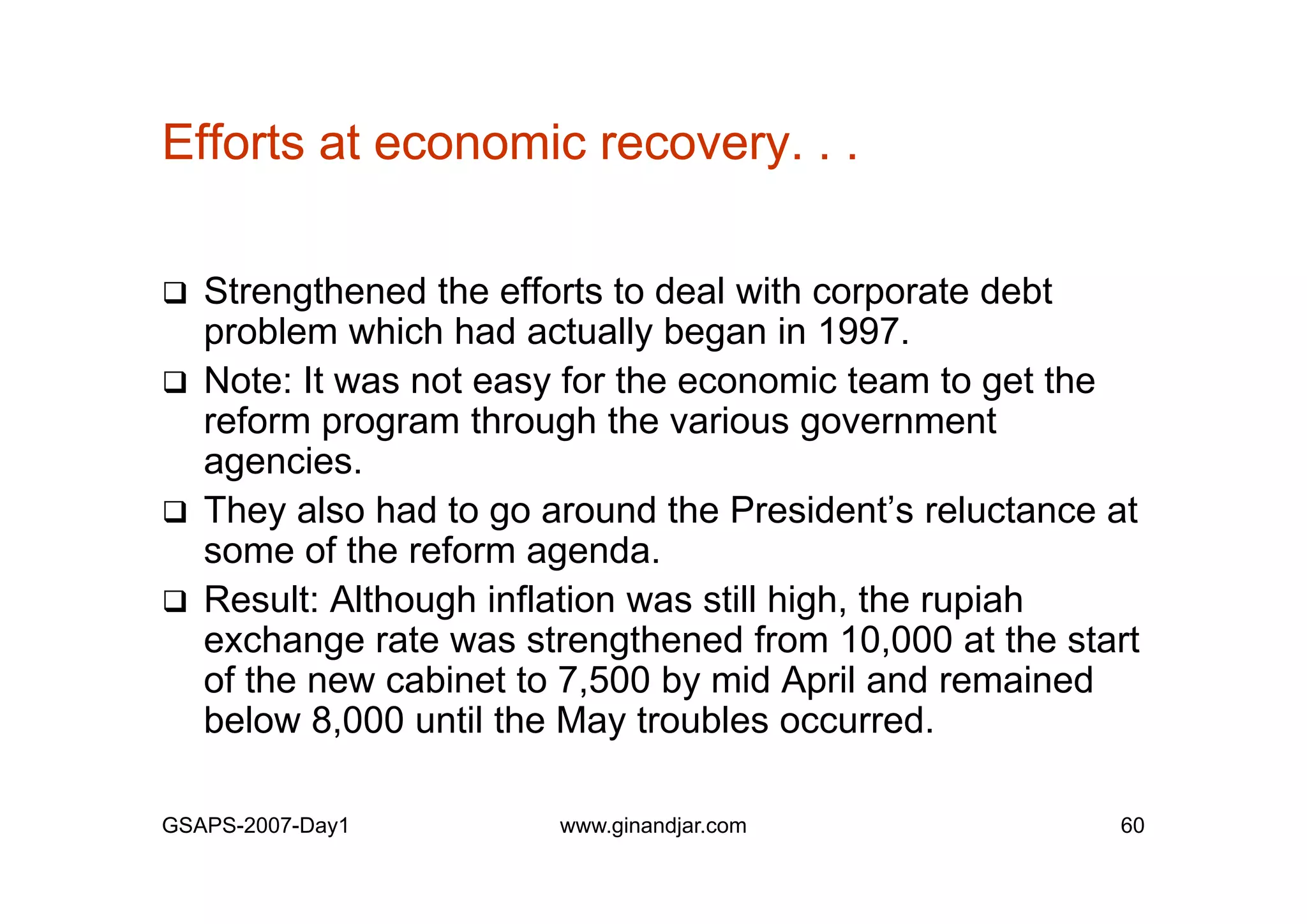 Day 1: Governance and Economic Crisis -The Case of Indonesia-