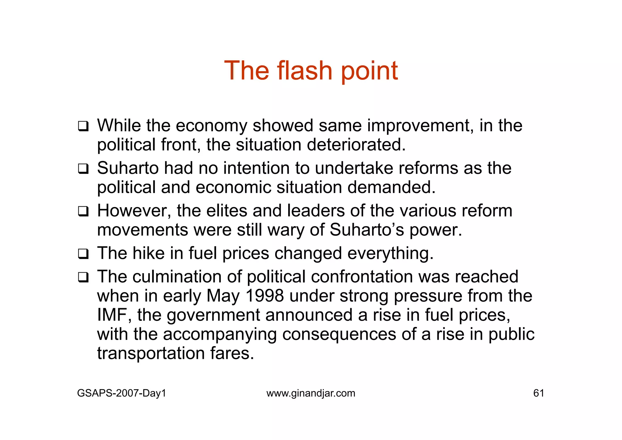 Day 1: Governance and Economic Crisis -The Case of Indonesia-