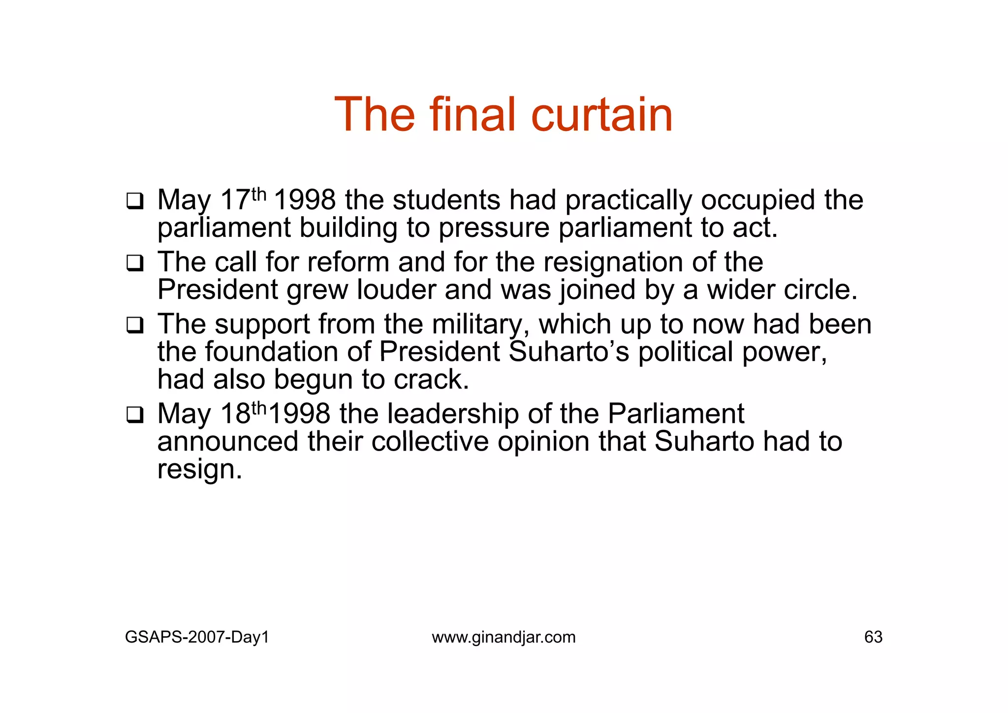 Day 1: Governance and Economic Crisis -The Case of Indonesia-