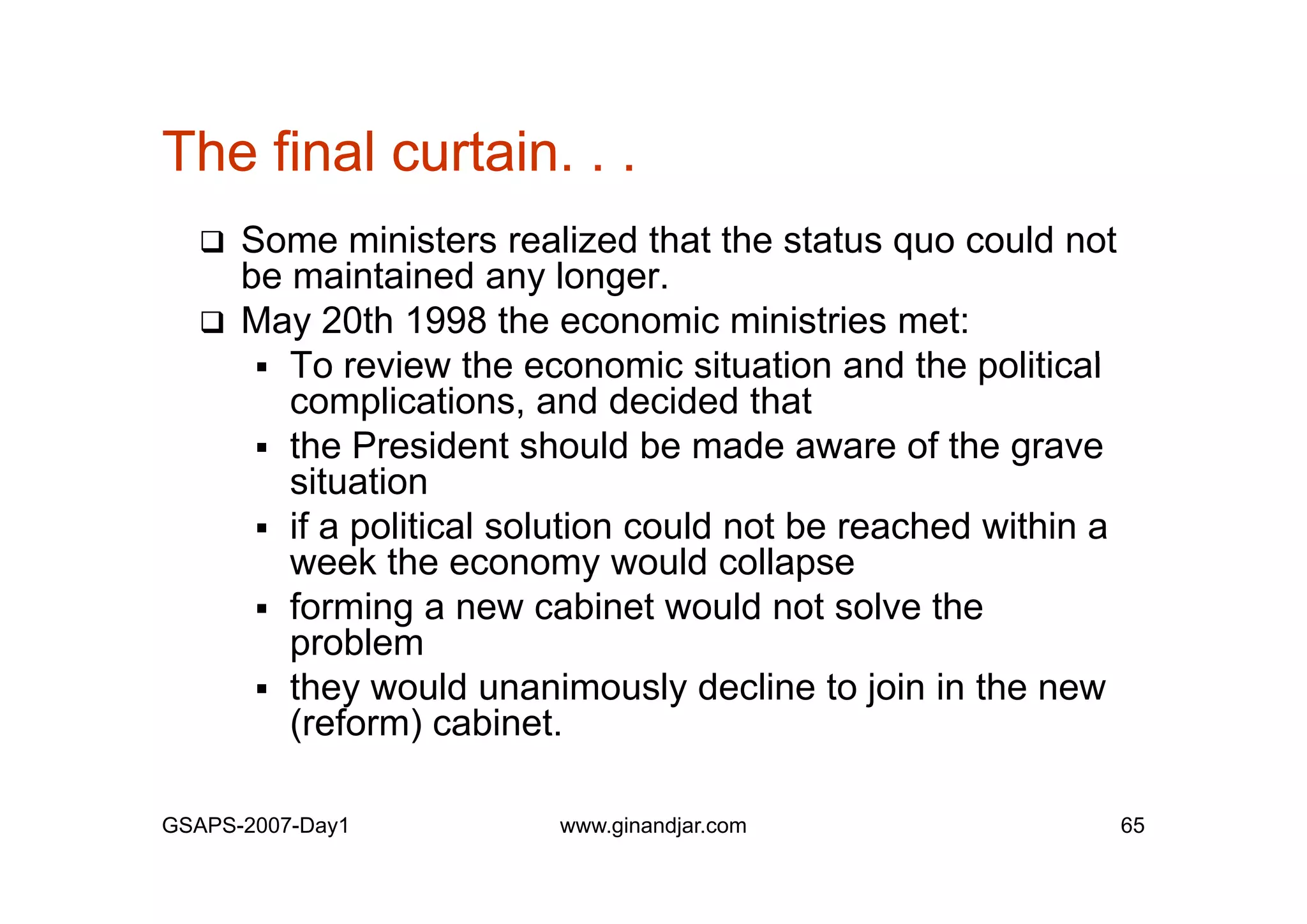 Day 1: Governance and Economic Crisis -The Case of Indonesia-