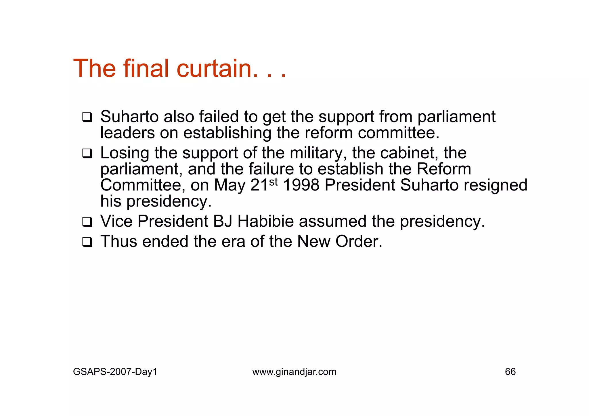 Day 1: Governance and Economic Crisis -The Case of Indonesia-