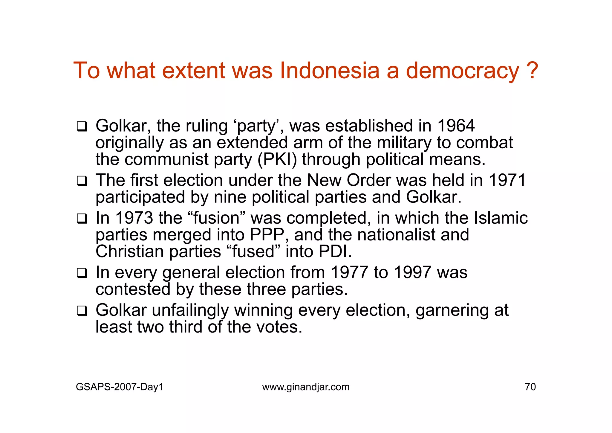 Day 1: Governance and Economic Crisis -The Case of Indonesia-