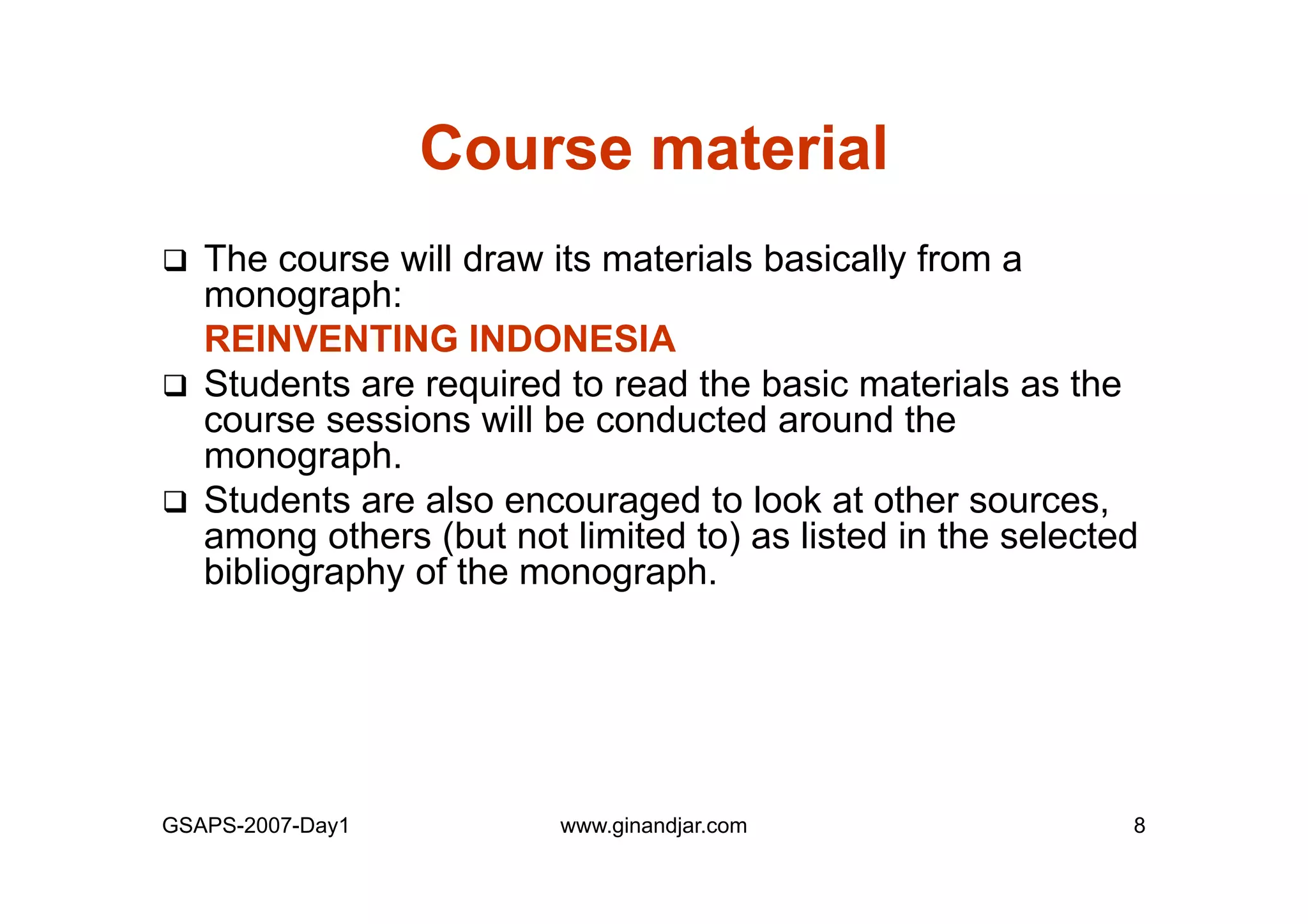 Day 1: Governance and Economic Crisis -The Case of Indonesia-